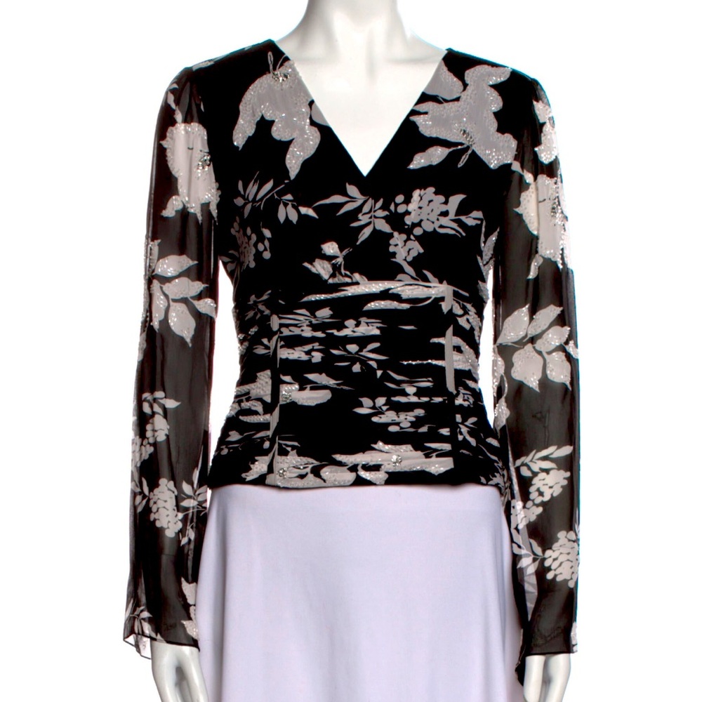 Jovani Beaded Silk Floral Blouse Size Small